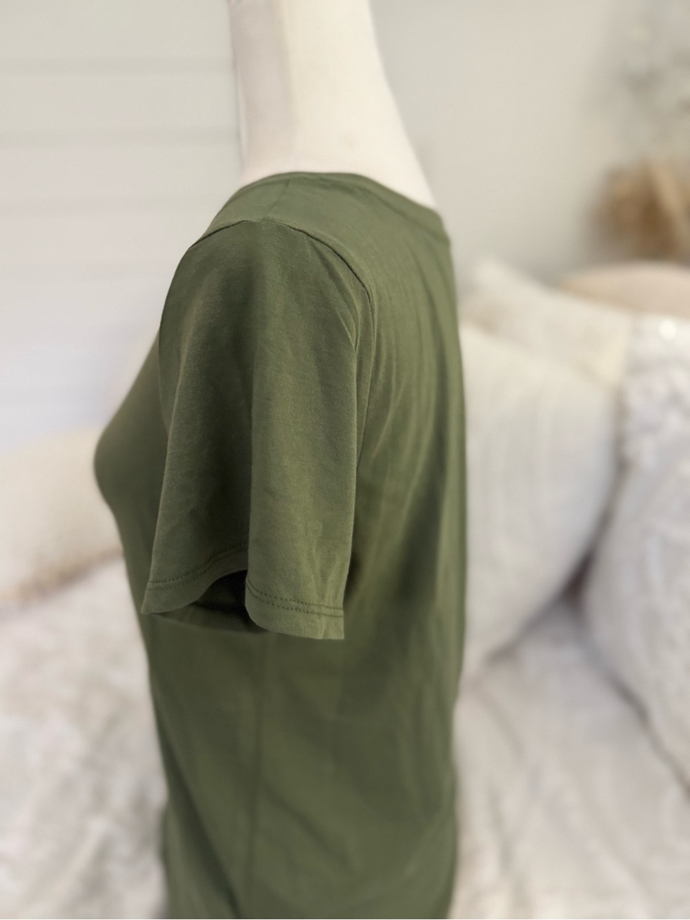 Quince Olive Green Scoop Neck Short Sleeve Top - Picture 7 of 10